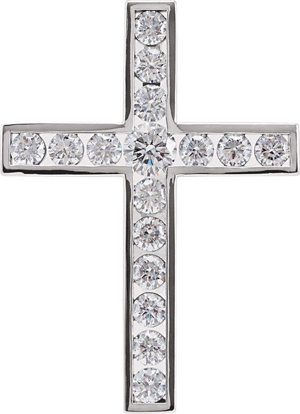 Diamond Coticed Cross Rhodium-Plated 14k White Gold Pendant (1 Ctw, G-H Color, I1 Clarity)