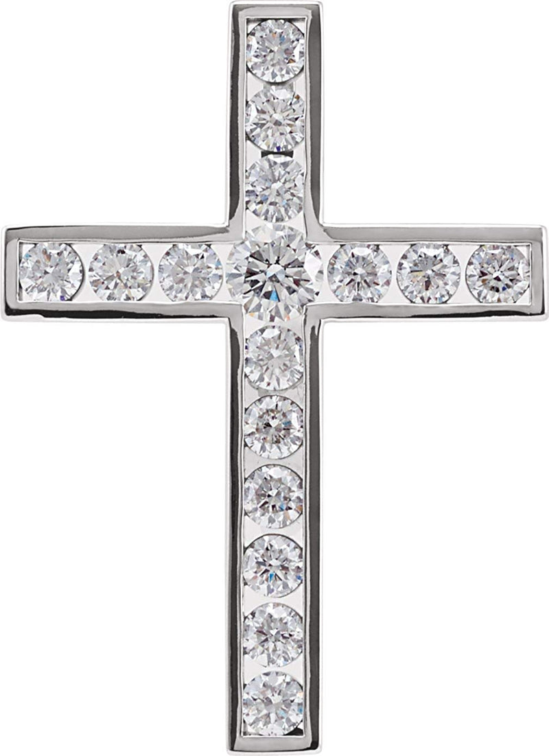 Diamond Coticed Cross Rhodium-Plated 14k White Gold Pendant (1 Ctw, G-H Color, I1 Clarity)