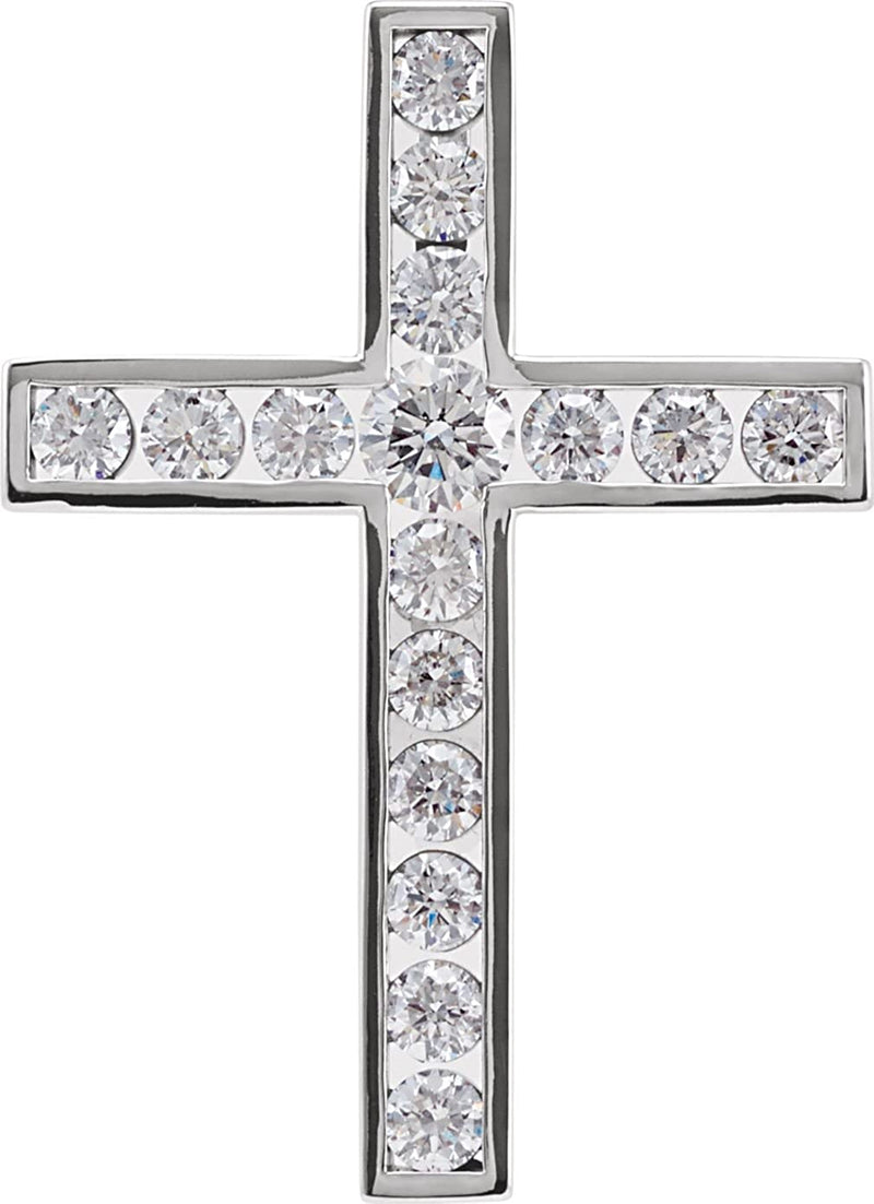 Diamond Coticed Cross Rhodium-Plated 14k White Gold Pendant (1.5 Ctw, G-H Color, I1 Clarity)