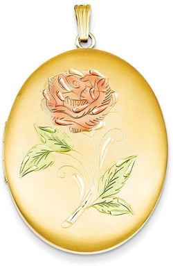 The Men's Jewelry Store (for HER) Yellow Gold Filled 1/20 Sterling Silver Red Rose Oval Locket Pendant
