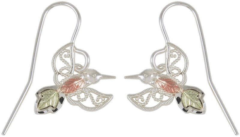 Hummingbird Silhouette Earrings, Sterling Silver, 12k Green and Rose Gold Black Hills Gold Motif