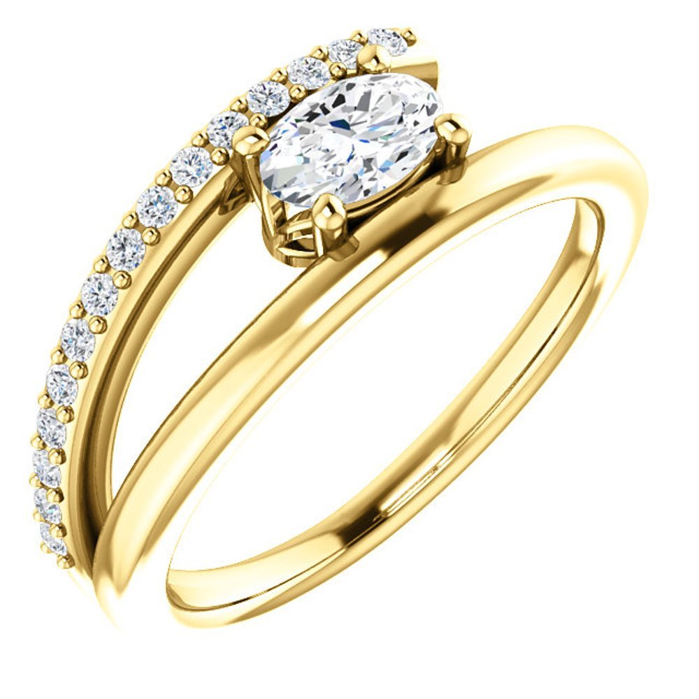 White Sapphire and Diamond Bypass Ring, 14k Yellow Gold (.125 Ctw, G-H Color, I1 Clarity)