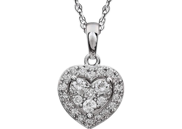 Diamond Heart Halo Cluster 14K White Gold Pendant Necklace, 18" (3/8 Cttw)