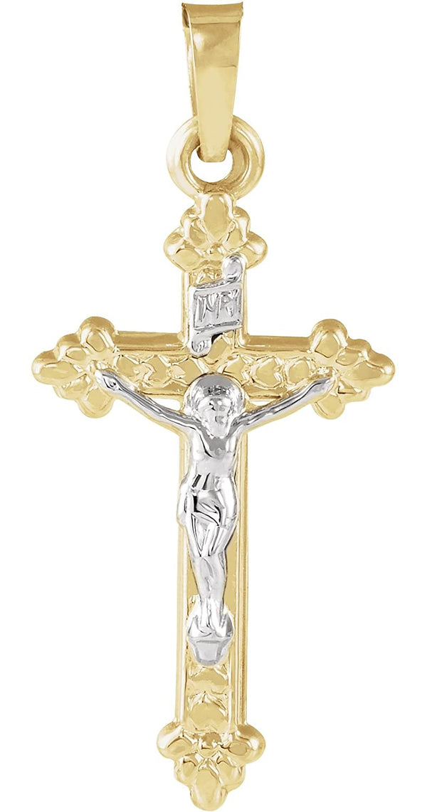 Two-Tone Hollow Crucifix 14k Yellow and White Gold Pendant (28X17MM)