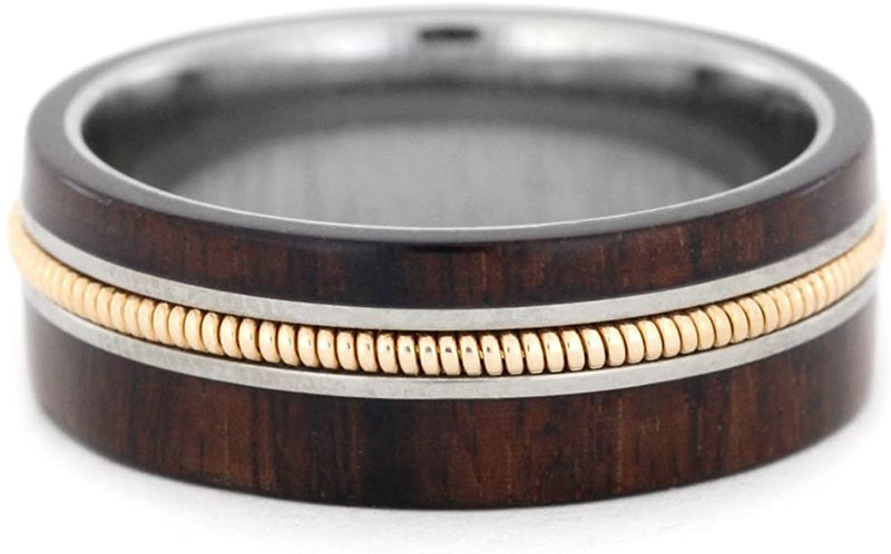 Bolivian Rosewood, Guitar String 8mm Comfort-Fit Titanium Wedding Band, Size 6.75