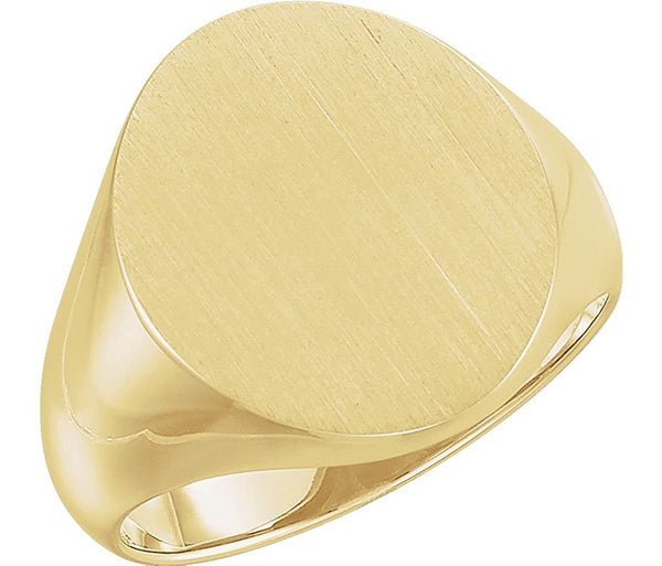 Men's Brushed Signet Ring, 18k Yellow Gold ( 18x16mm) Size 9