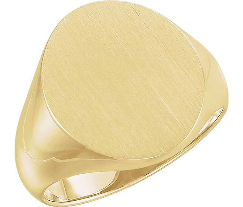 Men's Brushed Signet Semi-Polished 14k Yellow Gold Ring (18x16mm)