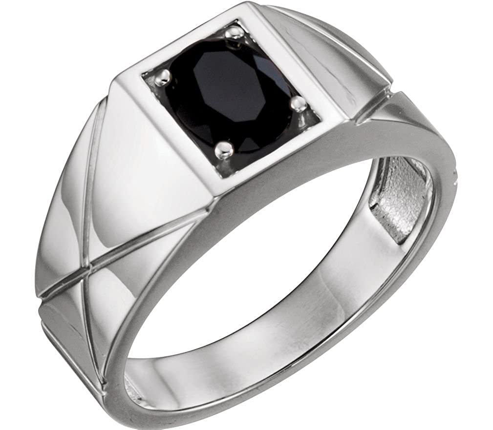 Men's Onyx Ring, Rhodium-Plated 14k White Gold, Size 11