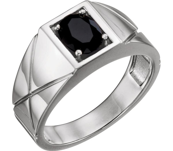 Men's Oval Onyx Ring, Sterling Silver, Size 11