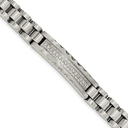Men's Brushed and Polished Stainless Steel CZ Link Bracelet 8.5"