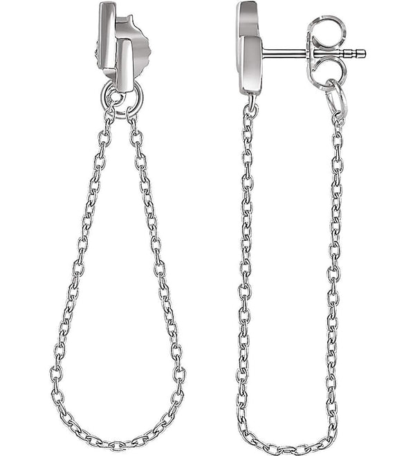 Double Bar Chain Earrings, Rhodium-Plated 14k White Gold