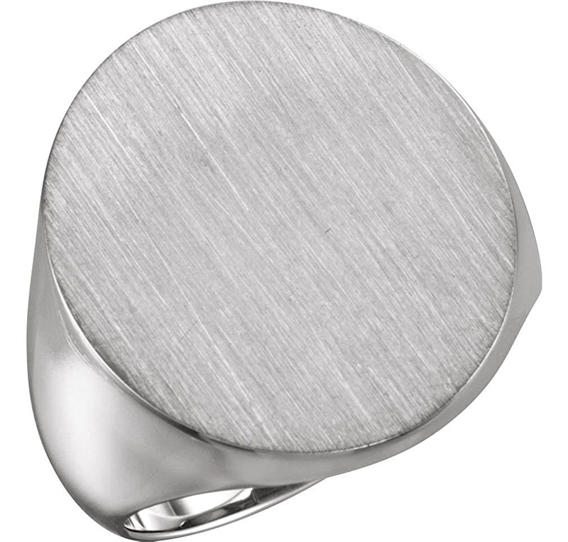 Platinum Men's Brushed Signet Semi-Polished Ring (22x20mm) Size 11.5