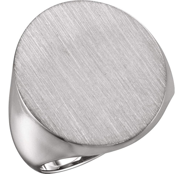 Men's Brushed Signet Ring, Rhodium-Plated 10k White Gold (22x20mm)