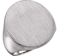 Men's Brushed Signet Semi-Polished 14k White Gold Ring (22x20mm)