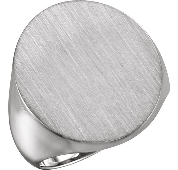 Men's Brushed Signet Semi-Polished 18k X1 White Gold Ring (22x20mm) Size 10.25