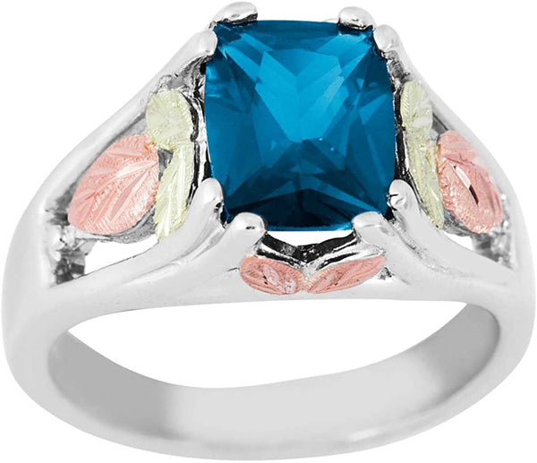 Ave 369 December Birthstone Created Blue Zircon Ring, Sterling Silver, 12k Green and Rose Gold Black Hills Silver Motif
