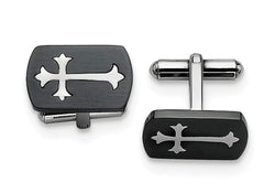 Black IP-Plated Stainless Steel Brushed satin Cross Rectangle Cuff Links, 12X20MM