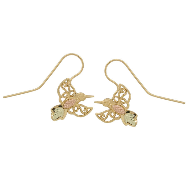 Filigree Hummingbird Earrings, 10k Yellow Gold, 12k Green Gold, 12k Rose Gold Black Hills Gold