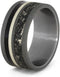 Mimetic Meteorite, African Blackwood, Sterling Silver Stripe 9mm Comfort-Fit Sandblasted Titanium Band, Size 15