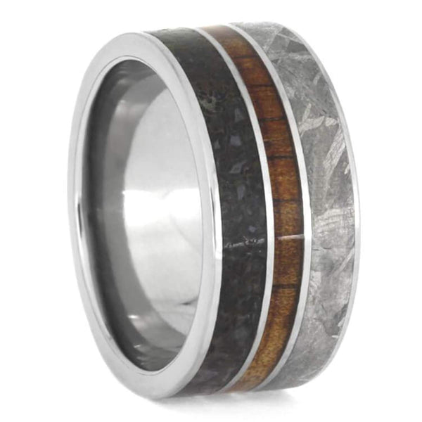 The Men's Jewelry Store (Unisex Jewelry) Dinosaur Bone, Gibeon Meteorite, Koa Wood 10mm Titanium Comfort-Fit Wedding Band