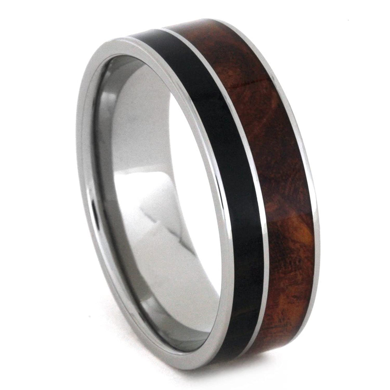 Afzelia, African Black Wood 8mm Comfort-Fit Titanium Wedding Band