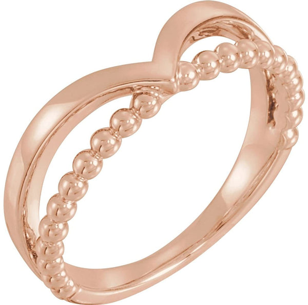 Negative Space Beaded 'V' Ring, 14k Rose Gold, Size 9