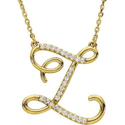 14k Yellow Gold Alphabet Initial Letter Z Diamond Pendant Necklace, 17" (GH Color, I1 Clarity, 1/8 Cttw)