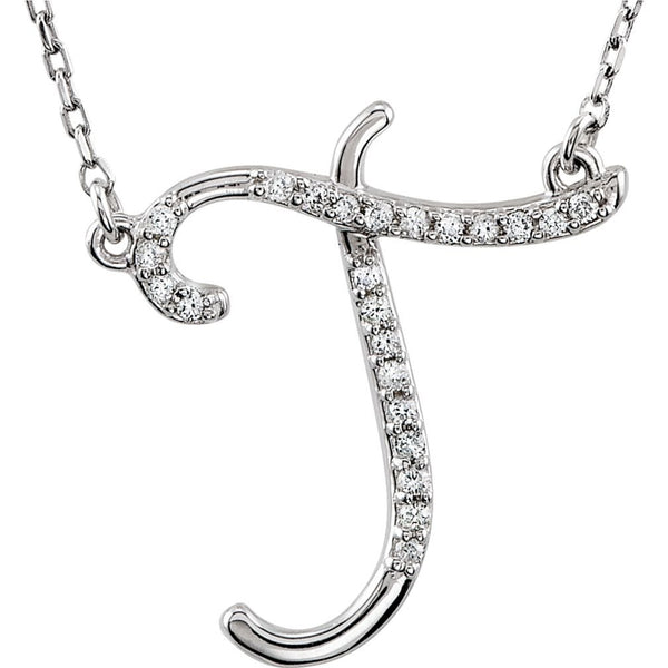 Diamond Initial 'T' Sterling Silver Pendant Necklace, 16.00" (.125 Cttw, GH Color, I1 Clarity)