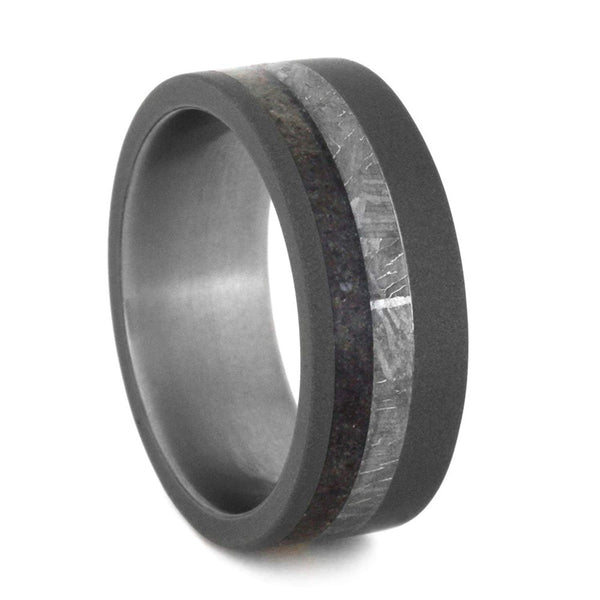 Dinosaur Bone, Gibeon Meteorite 8mm Comfort-Fit Sandblasted Titanium Ring