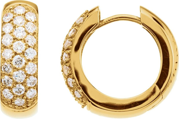 Pave Diamond Hoop Earrings, 14k Yellow Gold (7/8 Ctw, Color GH , Clarity SI1)