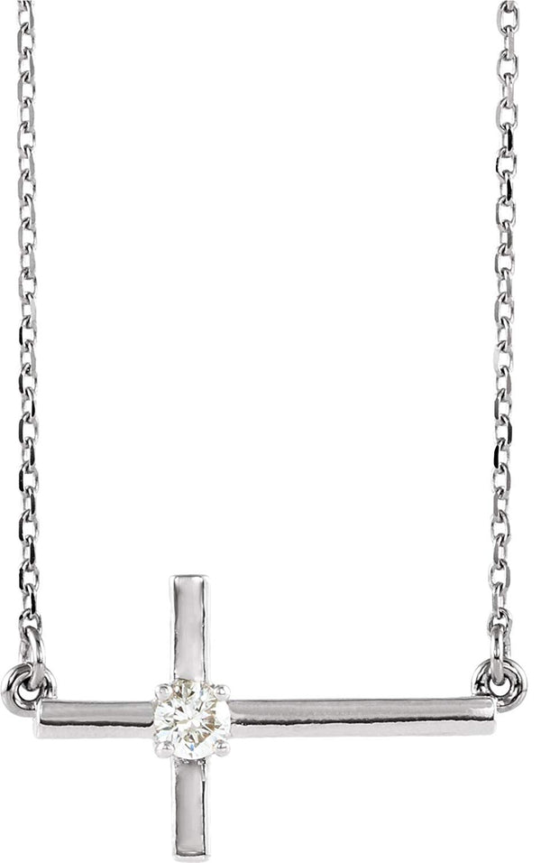 Platinum Diamond Sideways Cross Necklace , 16"-18" (.1 Ct, G-H Color, SI2-SI3 Clarity)