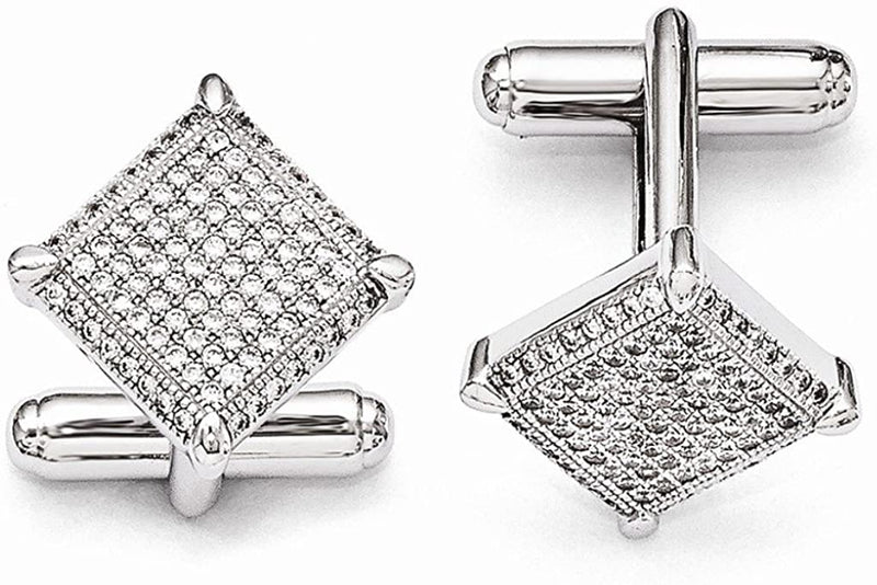 Sterling Silver and CZ Brilliant Pave' Square Cuff Links, 17MM