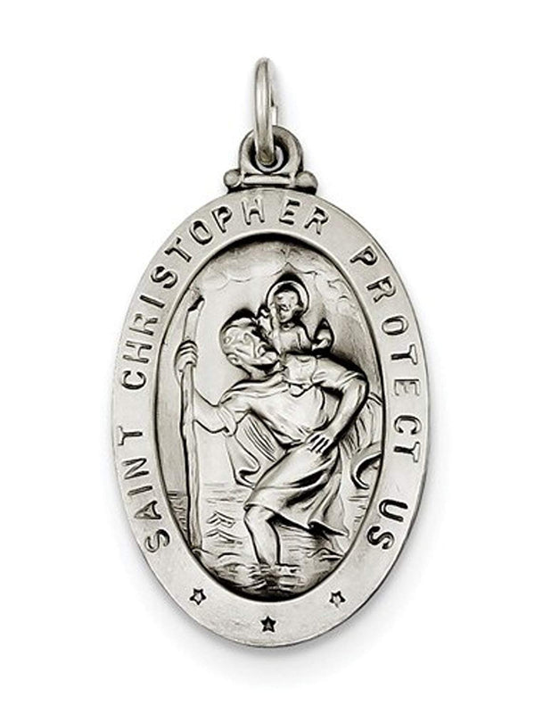 Sterling Silver Saint Christopher Medal Charm Pendant (35X20 MM)