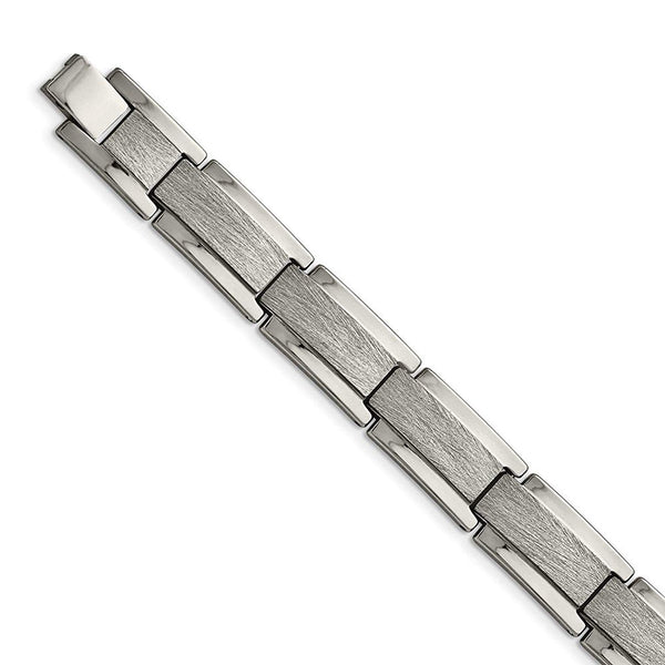 Men's Polished and Satin Tungsten Fold-Over Link Bracelet, 8.5"