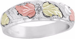 Men's Diamond-Cut Grape Leaf Ring, Sterling Silver, 12k Green and Rose Gold Black Hills Gold Motif, Size 7.25
