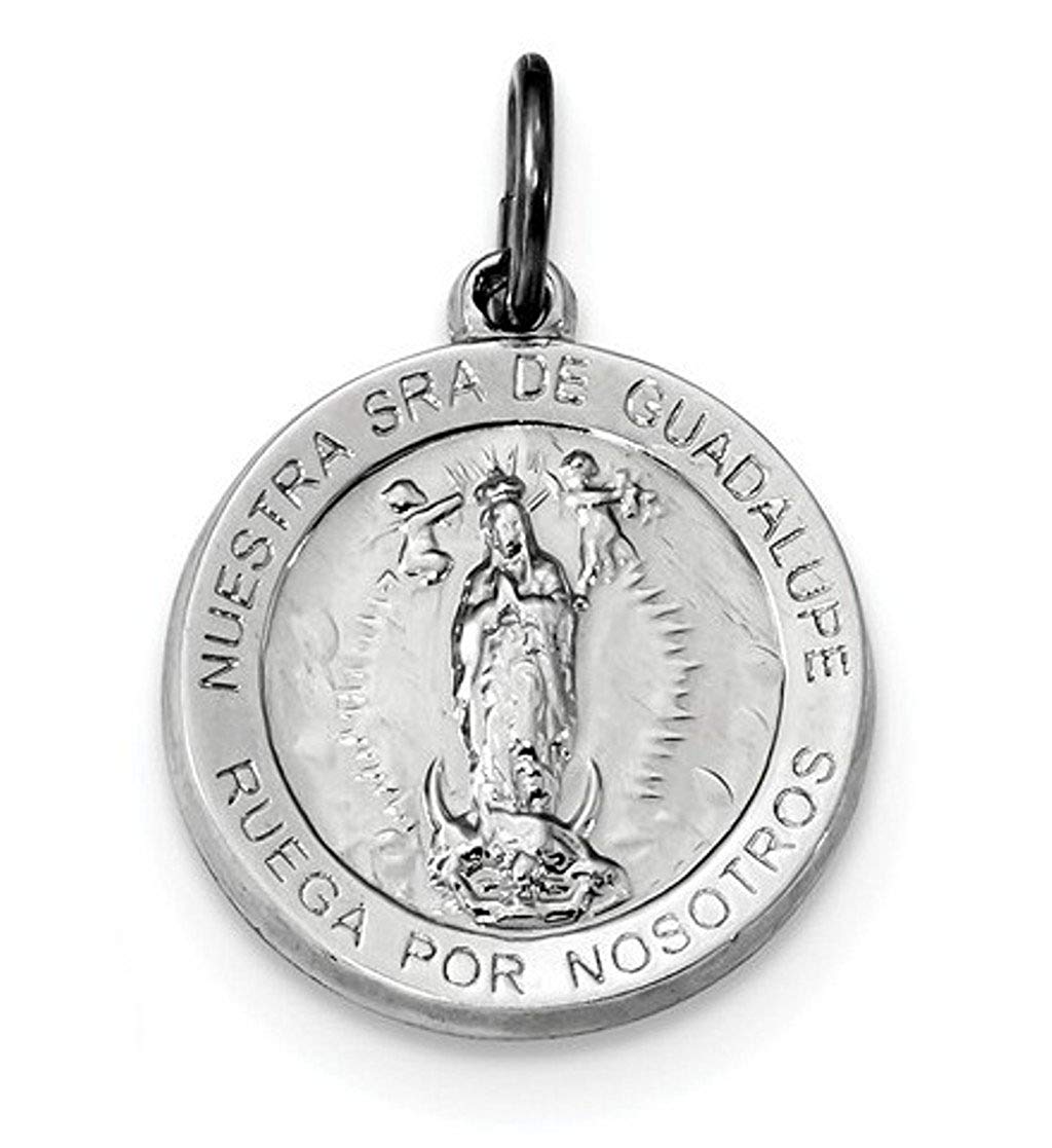 Rhodium-plated Sterling Silver Spanish Lady of Guadalupe Medal Pendant (21X18.5MM)