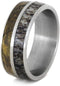 Deer Antler, Buckeye Burl Wood 8mm Comfort-Fit Brushed Titanium Band, Size 6.75