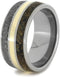 Gibeon Meteorite, Dinosaur Bone, 14k Yellow Gold 11mm Comfort Fit Titanium Wedding Band, Size 9.5