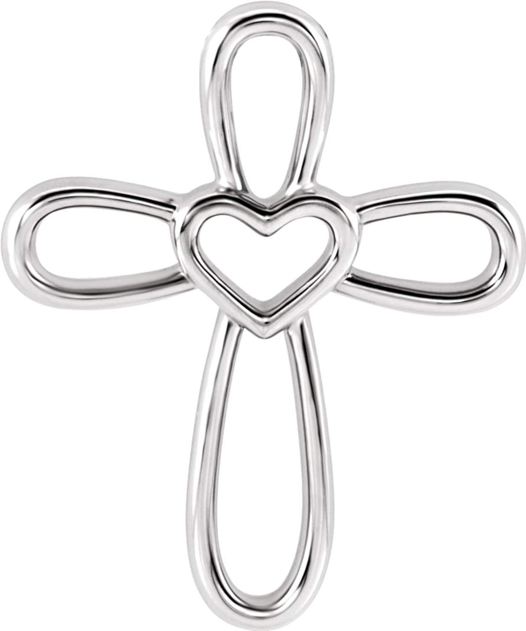 Open Heart Cross Rhodium-Plated 14k White Gold Pendent (20.35X4.25 MM)