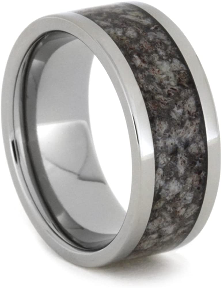 Dark Tone Deer Antler Inlay 9mm Comfort-Fit Titanium Ring, Size 13.5