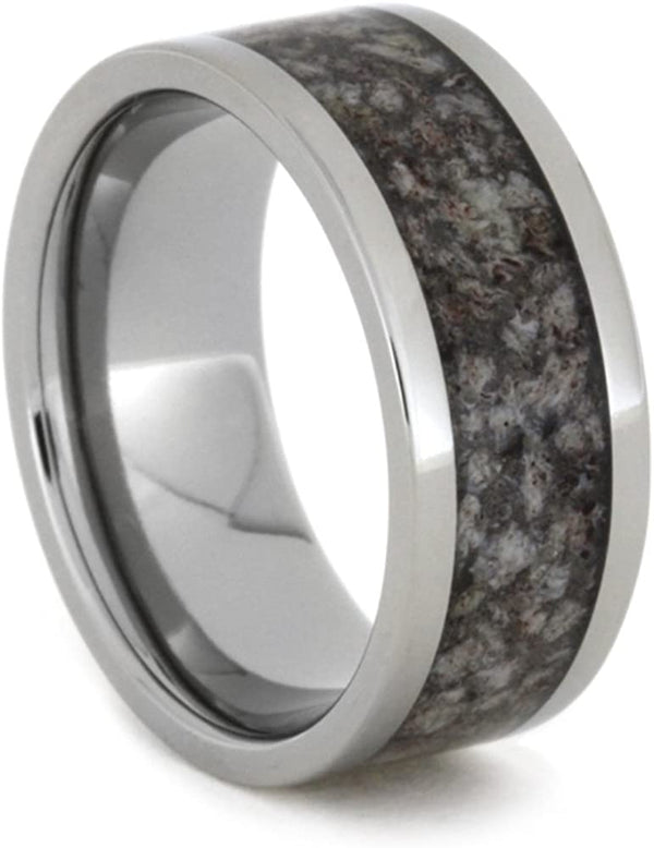 Dark Tone Deer Antler Inlay 9mm Comfort-Fit Titanium Ring, Size 8.5