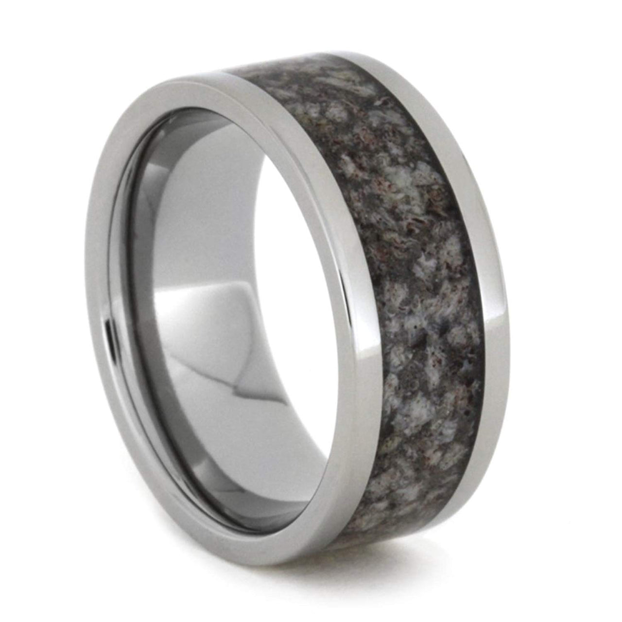 Dark Tone Deer Antler Inlay 9mm Comfort-Fit Titanium Ring