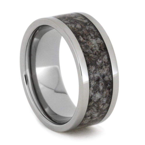 Dark Tone Deer Antler Inlay 9mm Comfort-Fit Titanium Ring