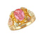 Oval Pink CZ with Leaf Ring, 10k Yellow Gold, 12k Green and Rose Gold Black Hills Gold Motif