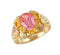 Oval Pink CZ with Leaf Ring, 10k Yellow Gold, 12k Green and Rose Gold Black Hills Gold Motif