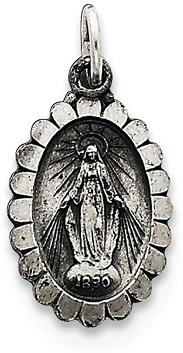 Sterling Silver Antiqued Miraculous Medal (20X10 MM)