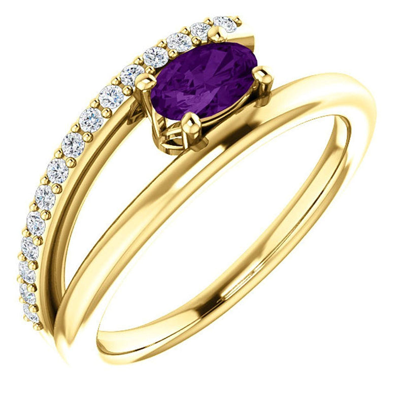 Amethyst and Diamond Bypass Ring, 14k Yellow Gold (.125 Ctw, G-H Color, I1 Clarity)