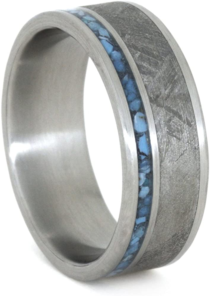 The Men's Jewelry Store (Unisex Jewelry) Turquoise, Gibeon Meteorite 8mm Comfort-Fit Brushed Titanium Band