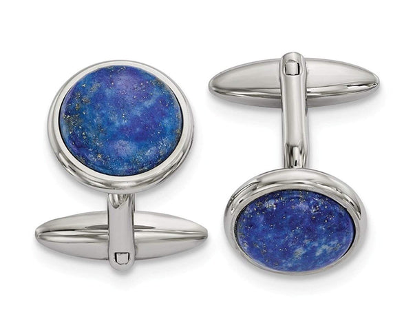 Stainless Steel Blue Lapis Round Cuff Links, 25.26MMX19.27MM