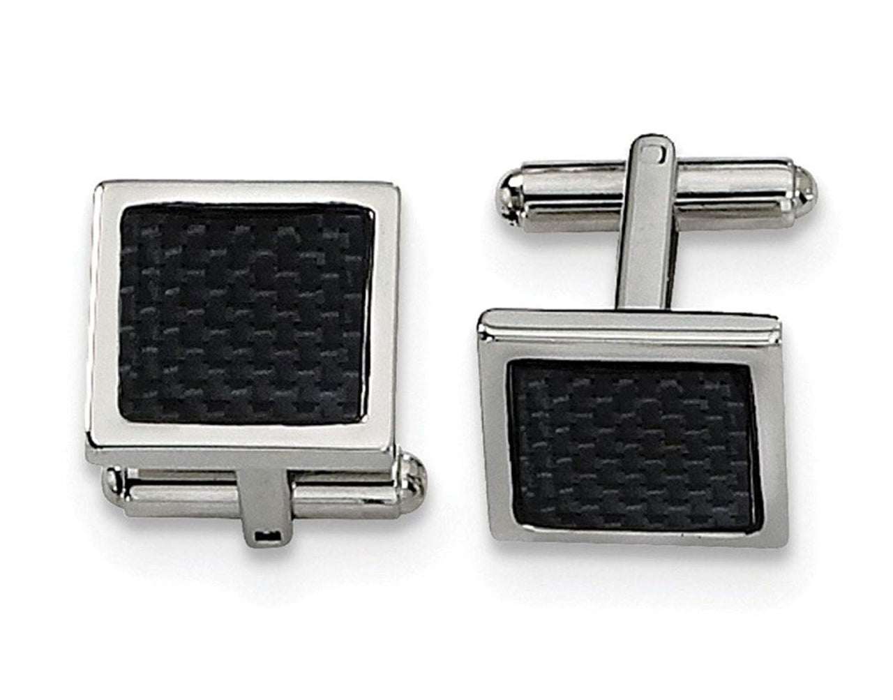 Stainless Steel Black Carbon Fiber Rectangle Cuff Links, 16MM